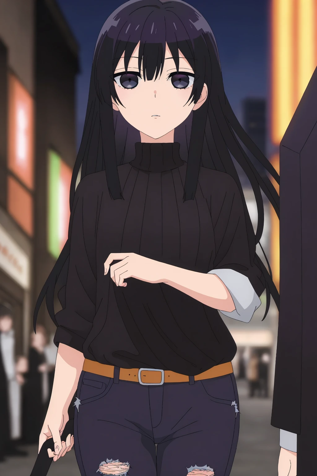 Anime girl with long black hair and dark brown eyes