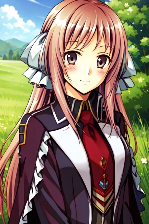 mahou sylpbiel, white ribbon, school uniform, 1girl, solo,smile, blush, long hair