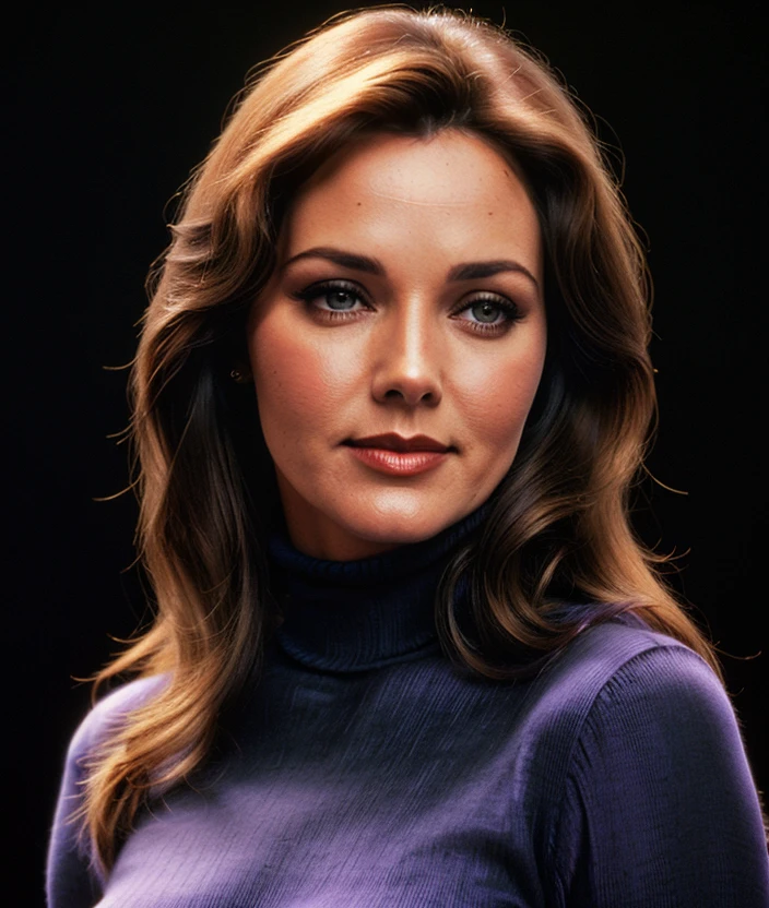 <l1nc3r01>, breast, smile, photo of seductive, a beautiful girl as a sexy student, perfect hair, (Turtleneck), closeup portrait, ((plain Cetacean black background gradient:1.2)), 24mm, (analog, cinematic, film grain:1.3), detailed eyes, jewelry, (seductive pose), (epicPhoto), (looking at viewer), (cinematic shot:1.3)