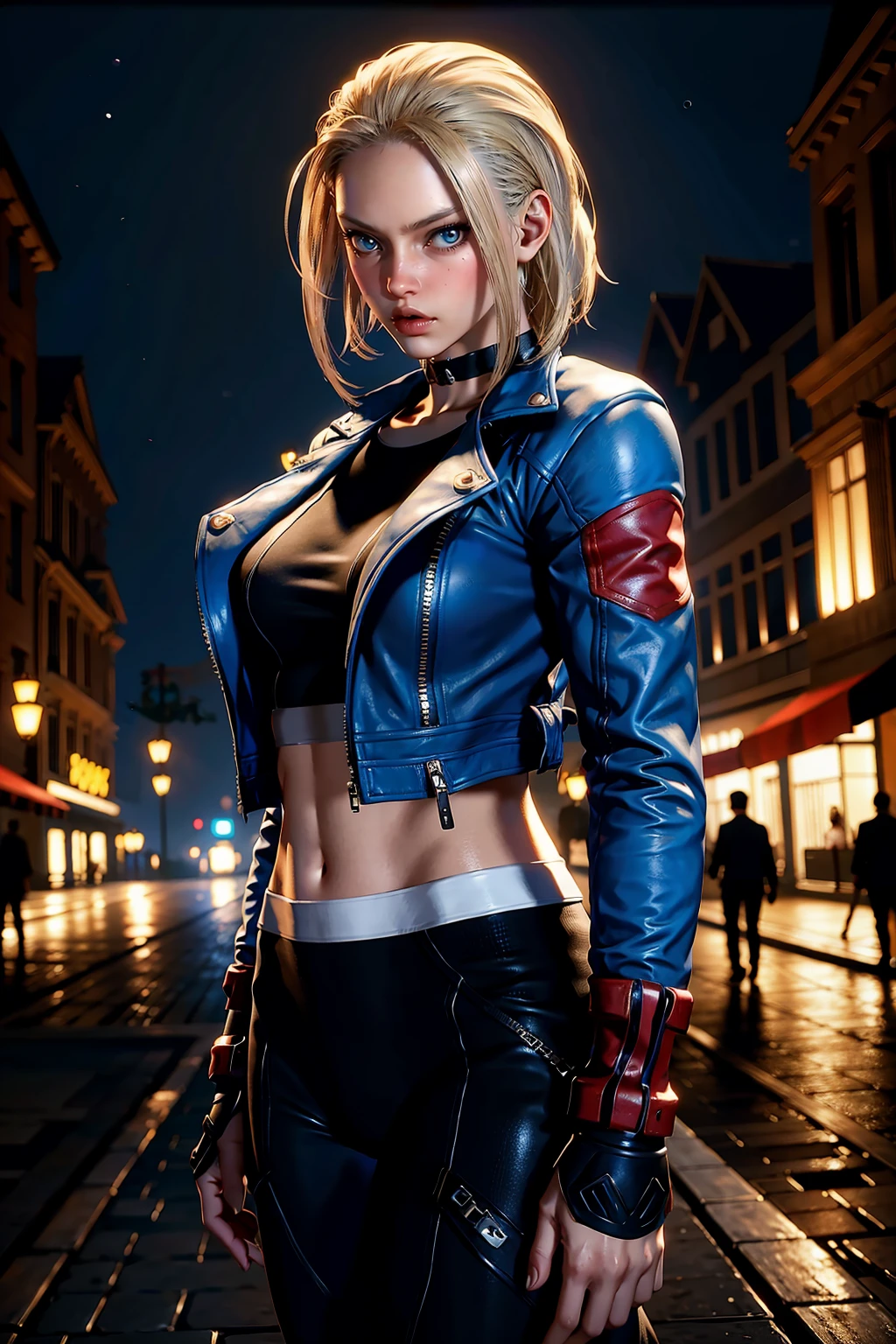 8k,highres, best quality,1girl, ((looking at viewer)),facing viewer, night, outdoors, steet, upper body, jacket, 
 <lora:sfcammyv12:0.8>