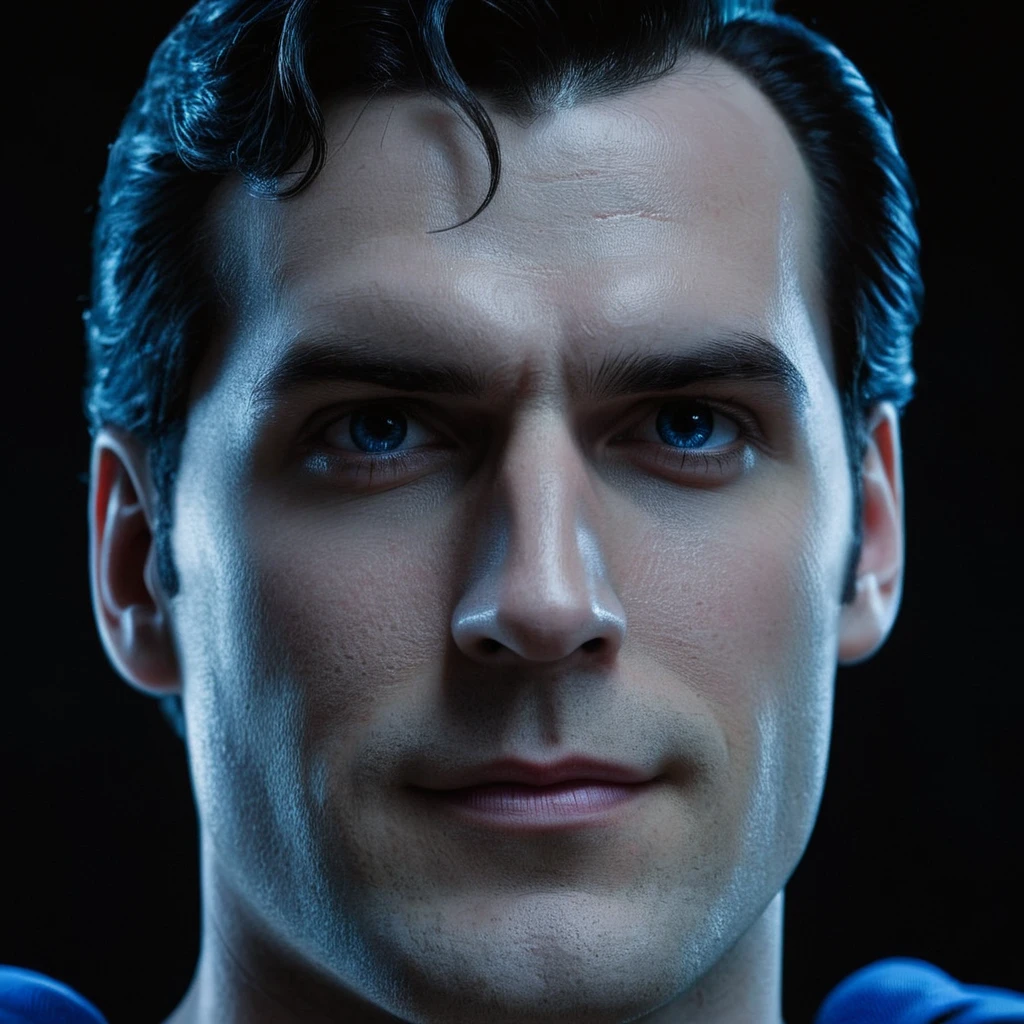 cinematic film still of  <lora:Superman v2:1>
Kal-El, Kryptonian, Man of Steel, Superman a close up of a superman statue on a black background,solo,looking at viewer,smile,blue eyes,simple background,black hair,1boy,closed mouth,male focus,black background,portrait,realistic, shallow depth of field, vignette, highly detailed, high budget, bokeh, cinemascope, moody, epic, gorgeous, film grain, grainy