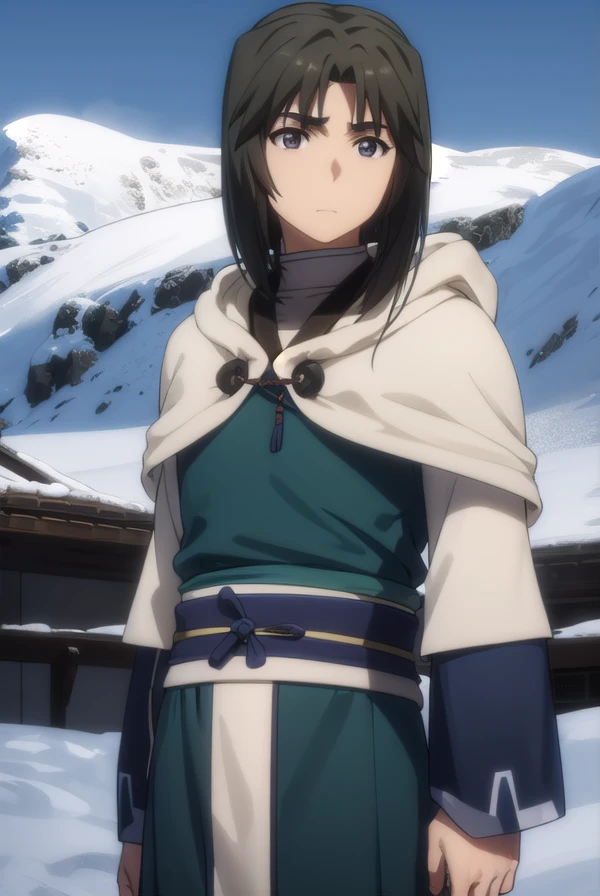 utawarerumonohaku, <lora:utawarerumono haku s2-lora-nochekaiser:1>,
haku, black hair, ahoge, male focus, (black eyes:1.3), (parted bangs:1.5),
BREAK ainu clothes, long sleeves, capelet, japanese clothes,
BREAK outdoors,
BREAK looking at viewer, (cowboy shot:1.5),
BREAK <lyco:GoodHands-beta2:1>, (masterpiece:1.2), best quality, high resolution, unity 8k wallpaper, (illustration:0.8), (beautiful detailed eyes:1.6), extremely detailed face, perfect lighting, extremely detailed CG, (perfect hands, perfect anatomy),