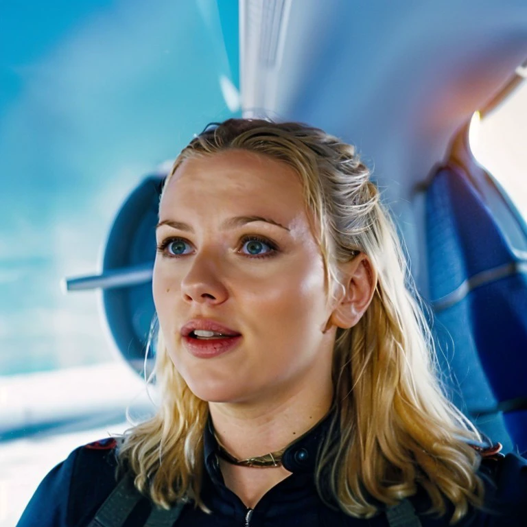 1girl, solo, alone, high quality photo of 20 years old Scarl3ttJ, <lora:ScarlettJohansson2005_v1.0:0.9>, sitting and posing in pilot dress, (airplane cockpit:1.2), looking at camera, full shot,
