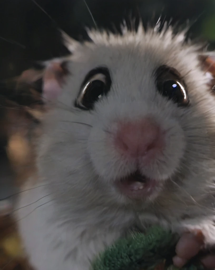 bwp-face, nighttime, close-up, scared and crying (hamster:1.3) wearing a grey beanie, dark forest background, cropped, movie, (animal focus:1.1), lowkey, film grain, <lora:- SDXL - bwp-style_blair_witch_project1999_V1.0:.8> <lora:- SDXL - n-eeyblch_eye_bleach_V1.0:.5>