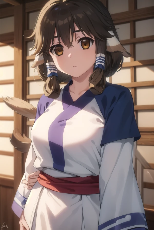 utawarerumonoaruruu, <lora:utawarerumono aruruu s2-lora-nochekaiser:1>,
aruruu, black hair, animal ears, (brown eyes:1.5), dog ears,
BREAK tail, ainu clothes, long sleeves,
BREAK outdoors,
BREAK looking at viewer, (cowboy shot:1.5),
BREAK <lyco:GoodHands-beta2:1>, (masterpiece:1.2), best quality, high resolution, unity 8k wallpaper, (illustration:0.8), (beautiful detailed eyes:1.6), extremely detailed face, perfect lighting, extremely detailed CG, (perfect hands, perfect anatomy),