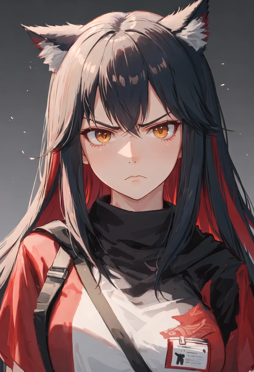 best quality, masterpiece, highres, solo, {texas_arknights:0.90}, angry, annoyed, portrait, looking at viewer