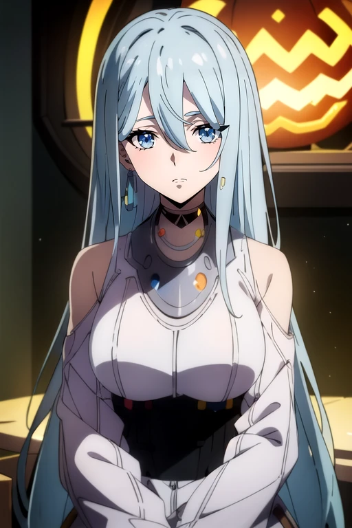 (best quality:1.1), (masterpiece:1.4), movie still, looking at viewer, upper body, depth of field, (watercolor illustration, soft pastel colors:1.1), (anime:1.4), 1girl, solo, <lora:schnee_synduality_noir:0.86>, schnee_synduality_noir, blue hair, blue eyes, long hair, , hair between eyes, halloween costume, A magical kingdom where everything is perfect and everyone is happy, HDR