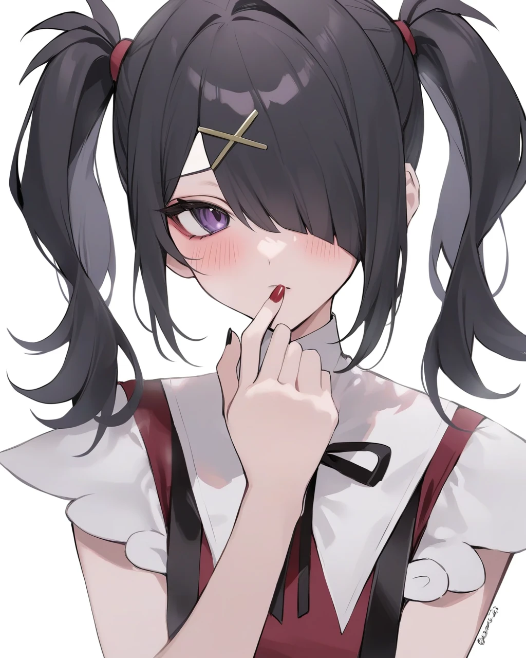 azki_(hololive), 1girl, solo, multicolored hair, pink hair, purple eyes, black hair, hair between eyes, white dress, brown dress, brown jacket, jewelry, long sleeves, x hair ornament, bangs, bracelet, long hair, streaked hair, hairclip, large breasts,,(masterpiece),(best quality),(ultra-detailed),(best illustration),(best shadow),(absurdres),(very aesthetic),looking at viewer,in hotel,in heat,horny,heavy breath,, cunnilingus gesture,open mouth,tongue out,long tongue,front view,portrait,close up,half closed eyes,
