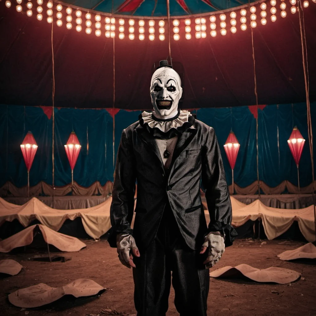 a scary man in an abandoned scary circus <lora:Art1024:0.8>