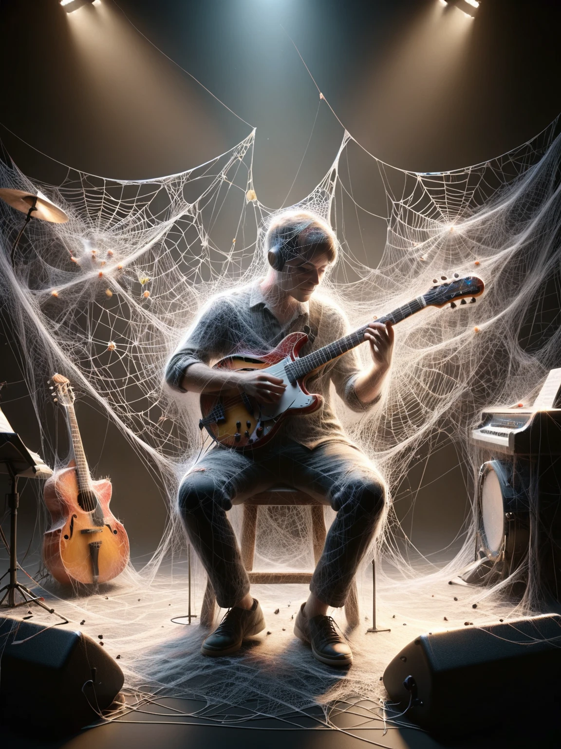 ais-webz musician, playing music on stage <lora:Cobweb_Style_SDXL:1>