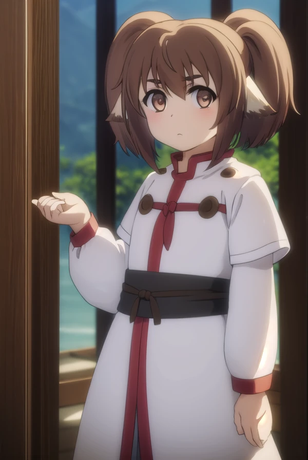 utawarerumonoshinonon, <lora:utawarerumono shinonon s2-lora-nochekaiser:1>,
shinonon, short hair, brown hair, animal ears, (brown eyes:1.5), dog ears, twintails, short twintails,
BREAK tail, ainu clothes, long sleeves,
BREAK outdoors,
BREAK looking at viewer, (cowboy shot:1.5),
BREAK <lyco:GoodHands-beta2:1>, (masterpiece:1.2), best quality, high resolution, unity 8k wallpaper, (illustration:0.8), (beautiful detailed eyes:1.6), extremely detailed face, perfect lighting, extremely detailed CG, (perfect hands, perfect anatomy),