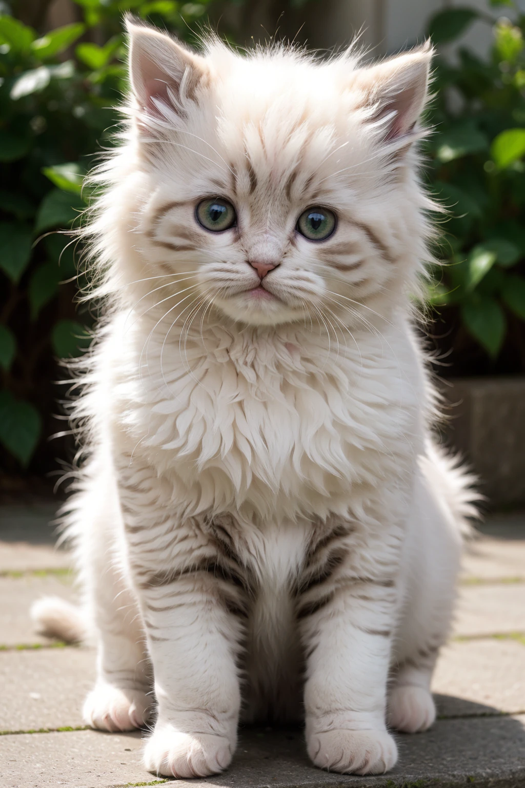 realistic photo of a (small fluffy kitty:1.3), Ñute, white, portrait, green eyes, bright eye contact, detailed eyes, empty background