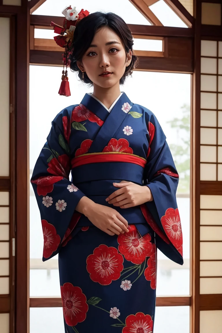 <lora:mondongo_LoRA_KarenFukuhara:1> mndngwmn, kimono, japanese clothes, (3/4 body), masterpiece,best quality,8k
