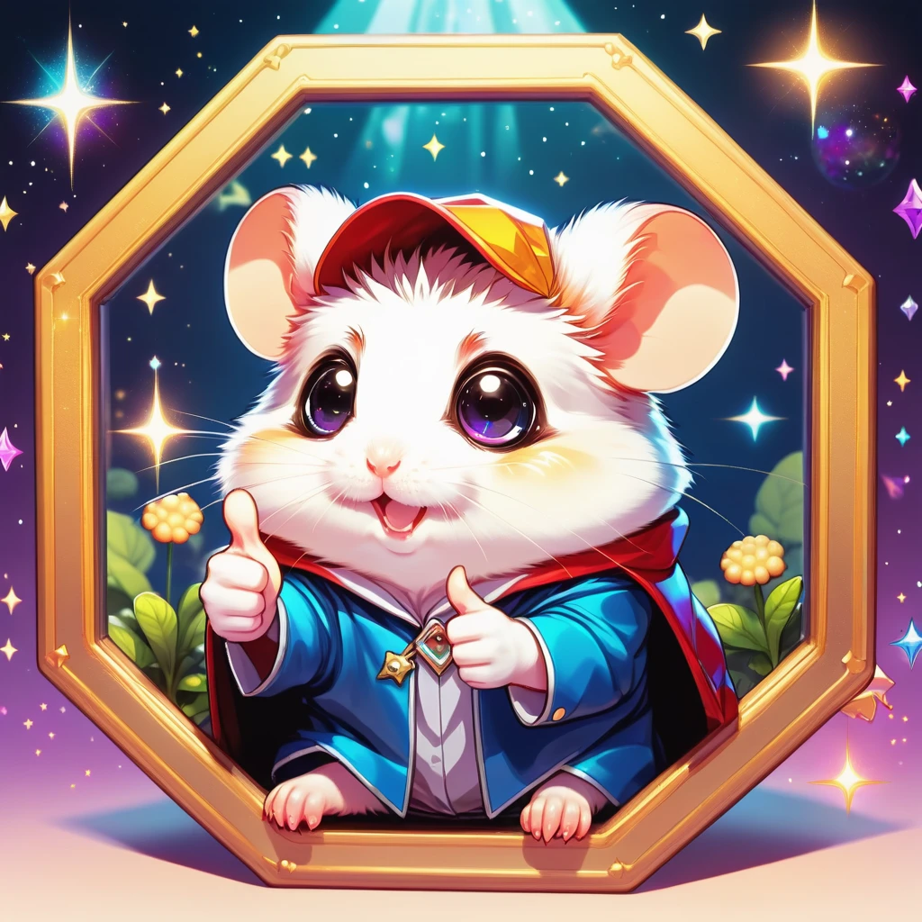 DonMSt0pS1gnXL octagon, cute hamster, thumbs up, ethereal, fairytale, magical <lora:DonMSt0pS1gnXL-000006:0.75>