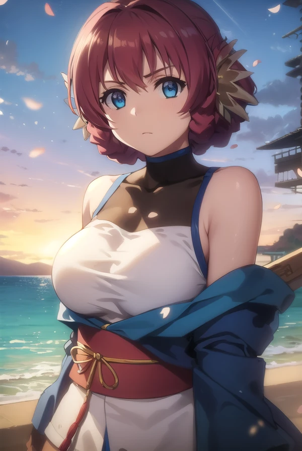 utawarerumononosuri, <lora:utawarerumono nosuri s2-lora-nochekaiser:1>,
nosuri, short hair, blue eyes, animal ears, braid, red hair,
BREAK bare shoulders, japanese clothes, sash,
BREAK outdoors,
BREAK looking at viewer, (cowboy shot:1.5),
BREAK <lyco:GoodHands-beta2:1>, (masterpiece:1.2), best quality, high resolution, unity 8k wallpaper, (illustration:0.8), (beautiful detailed eyes:1.6), extremely detailed face, perfect lighting, extremely detailed CG, (perfect hands, perfect anatomy),