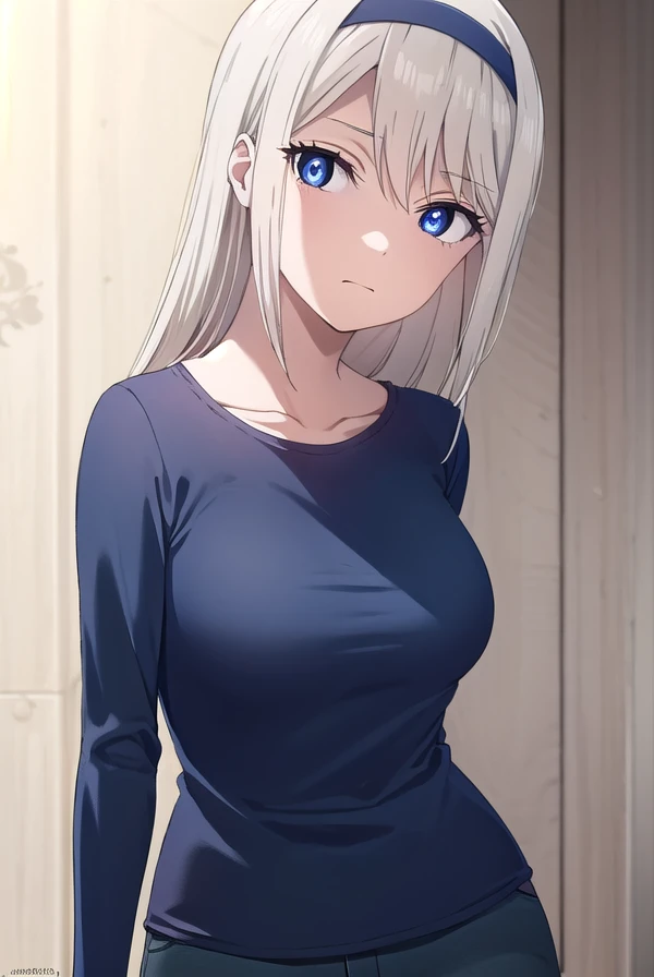 keishirogane, <lora:kei shirogane s3-lora-nochekaiser:1>,
kei shirogane, long hair, blonde hair, blue eyes, white hair, hairband,
BREAK shirt, long sleeves, blue shirt, pants, yellow pants, collarbone,
BREAK indoors, classroom,
BREAK looking at viewer, (cowboy shot:1.5),
BREAK <lyco:GoodHands-beta2:1>, (masterpiece:1.2), best quality, high resolution, unity 8k wallpaper, (illustration:0.8), (beautiful detailed eyes:1.6), extremely detailed face, perfect lighting, extremely detailed CG, (perfect hands, perfect anatomy),