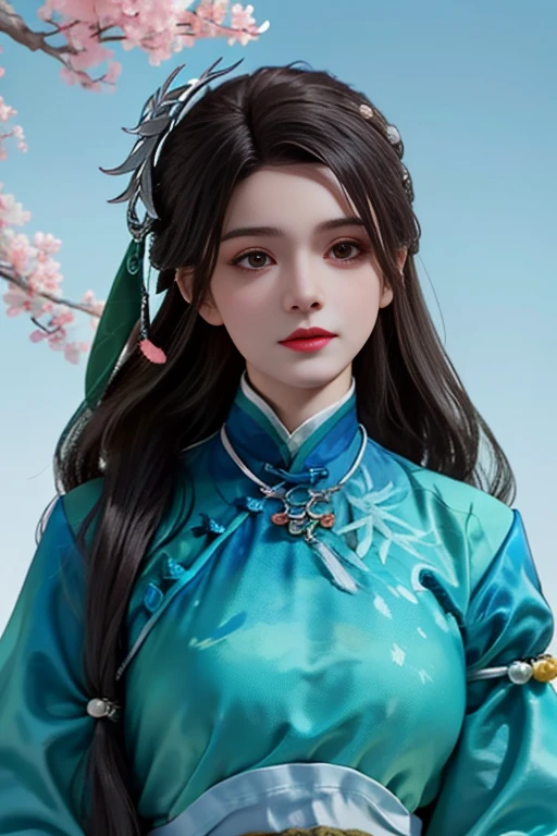 ltra-detailed,highly detailed,best quality,masterpiece,illustration,realistic,photorealistic,
1girl, solo, cosplay,
yueqingshu, hanfu, chinese clothes, china dress,aqua theme clothes,
upper body, looking at viewer,
<lora:yueqingshu_v1_06:1.0>