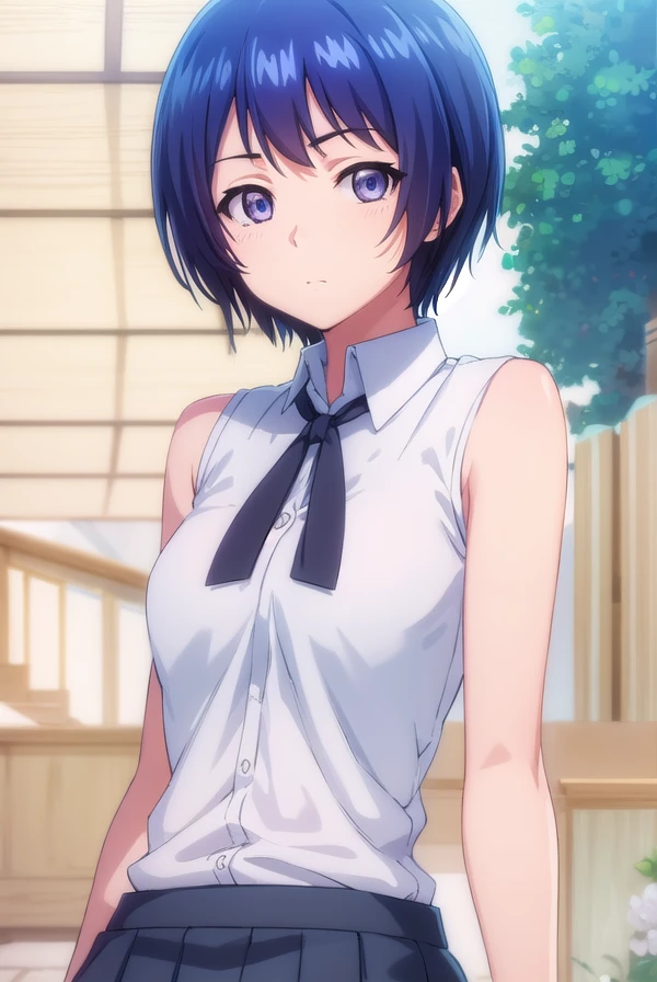 ainayoshizawa, <lora:aina yoshizawa s1-lora-nochekaiser:1>,
aina yoshizawa, short hair, blue hair, (purple eyes:1.1),
BREAK skirt, sleeveless, socks, shirt, white shirt, collared shirt, ribbon, neck ribbon,
BREAK outdoors, beach,
BREAK looking at viewer, (cowboy shot:1.5),
BREAK <lyco:GoodHands-beta2:1>, (masterpiece:1.2), best quality, high resolution, unity 8k wallpaper, (illustration:0.8), (beautiful detailed eyes:1.6), extremely detailed face, perfect lighting, extremely detailed CG, (perfect hands, perfect anatomy),