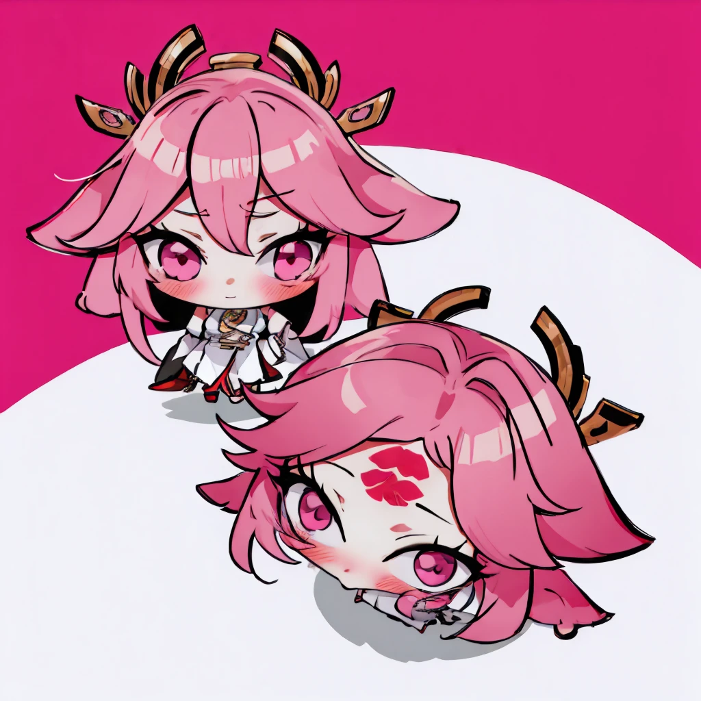 IncrsPlaceLipsHere, chibi, <lora:PlaceLipsHereMeme:1>, blush, yae miko, pink eyes, long hair, pink hair, animal ears, <lora:Char_GenshinImpact_YaeMiko:1>