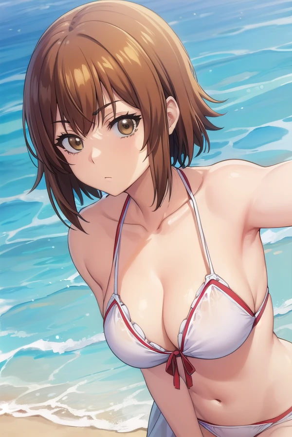 chisakotegawa, <lora:chisa kotegawa s1-lora-nochekaiser:1>,
chisa kotegawa, short hair, bangs, brown hair, (brown eyes:1.5),
BREAK navel, cleavage, collarbone, swimsuit, bikini, white bikini, sarong,
BREAK outdoors, beach,
BREAK looking at viewer, (cowboy shot:1.5),
BREAK <lyco:GoodHands-beta2:1>, (masterpiece:1.2), best quality, high resolution, unity 8k wallpaper, (illustration:0.8), (beautiful detailed eyes:1.6), extremely detailed face, perfect lighting, extremely detailed CG, (perfect hands, perfect anatomy),