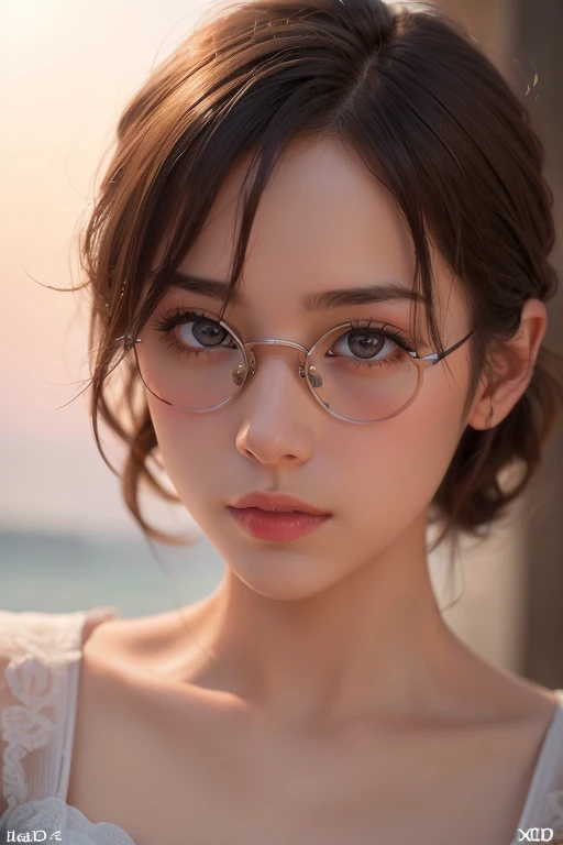 (1 Girl)、(Beautiful Japanese、24years old,round face、Refreshing、clear、seems kind、stylish、Pitiful、cute like an angel、cute、black eyes、,actress,Almond-shaped eyes,Translucent white skin、Beautiful skin), Good style , (Beautiful big breasts:1.2),(soft breasts),(very cute),{(Broun hair),(updo),(Bangs is deep side part),(tendrils)},(enchanting eyes),(highlight on eyes:1.2)、(rimless glasses),(8K、Live shooting、highest quality、masterpiece:1.2、optimal lighting)、((masterpiece)),(Photo taken by a professional photographer),(real、photo real:1.4),break,{ (Sexy Dress)},(cleavage:1.2)},( Serious face),(tears:1.3),(cheeks are red:1.2), break, break,Old hospital,Face shot:1.3、looking at viewer, face close-up,Looking up、sitting、Feeling embarrassed、Tears flowing,tearful,(closed eyes)、Embarrassed face