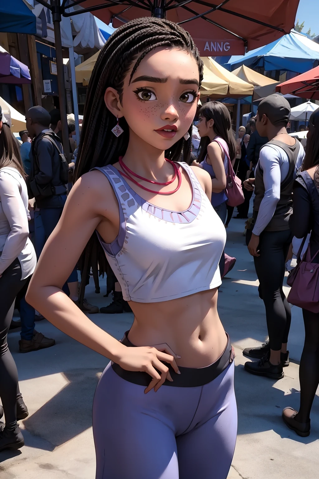 nsfw, 8k,highres, best quality,1girl,looking at viewer, outdoors, market, street,white, crop top, tank top, black leggings,
<lora:washav3:0.8>
