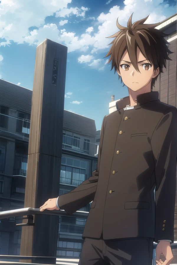 takashikomuro, <lora:takashi komuro s1-lora-nochekaiser:1>,
takashi komuro, short hair, brown hair, black hair, (brown eyes:1.5), male focus,
BREAK school uniform, black jacket, gakuran,
BREAK outdoors, city, zombies, sun, sky, clouds, cars,
BREAK looking at viewer, (cowboy shot:1.5),
BREAK <lyco:GoodHands-beta2:1>, (masterpiece:1.2), best quality, high resolution, unity 8k wallpaper, (illustration:0.8), (beautiful detailed eyes:1.6), extremely detailed face, perfect lighting, extremely detailed CG, (perfect hands, perfect anatomy),