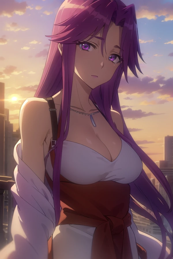 yurikotakagi, <lora:yuriko takagi s1-lora-nochekaiser:1>,
yuriko takagi, long hair, (purple eyes:1.1), purple hair, (parted bangs:1.5),
BREAK dress, cleavage, jewelry, necklace, high heels, red dress, red footwear, shawl,
BREAK outdoors, city, zombies, sun, sky, clouds, cars,
BREAK looking at viewer, (cowboy shot:1.5),
BREAK <lyco:GoodHands-beta2:1>, (masterpiece:1.2), best quality, high resolution, unity 8k wallpaper, (illustration:0.8), (beautiful detailed eyes:1.6), extremely detailed face, perfect lighting, extremely detailed CG, (perfect hands, perfect anatomy),