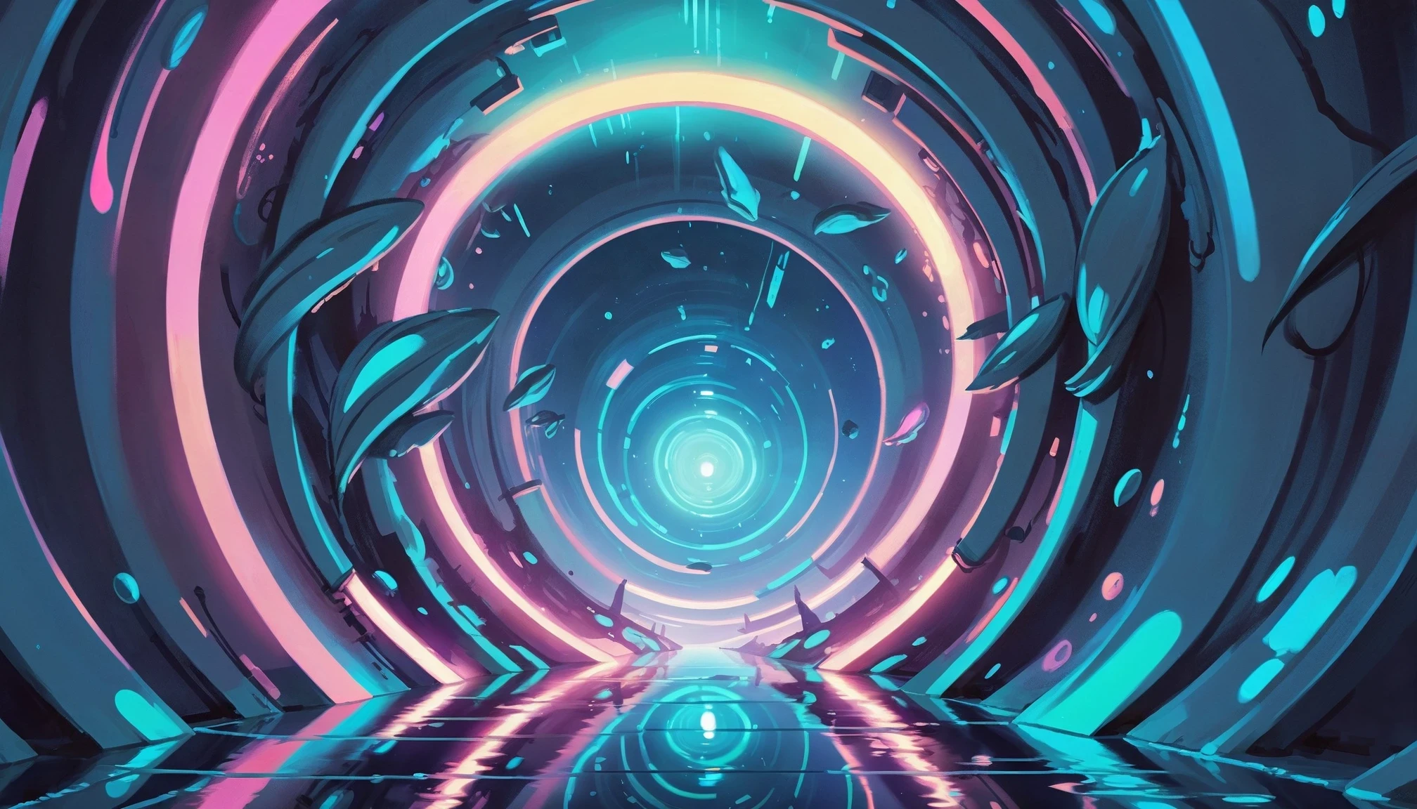 digital painting, sewer passageway in a utopian,amazing fantasy topia at the end of the universe, masterpiece
