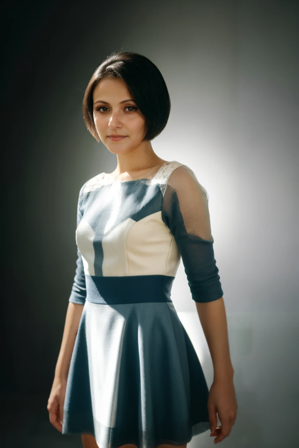 italiaricci, (head to toe, full body, a woman standing with her hands on her thighs:1.2), (wearing a pastel pastel violet solid jacquard weave cotton (farewell dress):1.1), etiquette, looking at the viewer and subtle smile, simple background, (straight black hair:1.1), background blur, high quality, lens glare, natural lighting, studio lighting, best quality, film grain,
epiCRealism, <lora:lip_slider_v21:-1> <lora:italiaricci-768:1.25> <lora:epi_noiseoffset2:0.25>