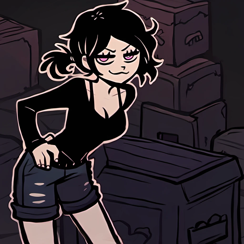 score_9,score_8,score_7,source_general,
by nemlei,the coffin of andy and leyley,
1girl,ashley graves,black hair,pink eyes,smug,ponytail,standing,crate,on crate,warehouse,leaning forward,happy,shorts,looking at viewer,hand on crate,shaking crate,
<lora:ponyxl-the_coffin_of_andy_and_leyley-style-v03:1>