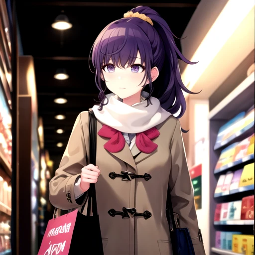 girl watching a movie、indoor(1:2)、early spring fashion、red coat、black tight skirt、Purple and white mixed hair color、surreal japanese portrait,Works それ influenced Antonio Lopez'technology, Close zipper, perfect lighting, (perfect hands, perfect anatomy)、whole body(1:2)、outstanding style,Complete body balance、dynamic acid pose(1:2)、(16:Existence specialized in aspect ratio 9),hair between eyes、blue、stiletto heels、The angle of view is 5~8、look up