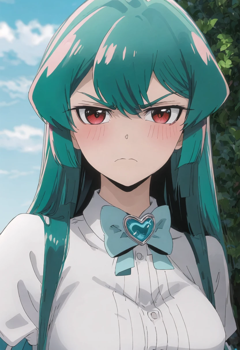best quality, masterpiece, highres, solo, {sayo_minakami_mahoushoujoniakogarete:0.90}, angry, annoyed, portrait, looking at viewer