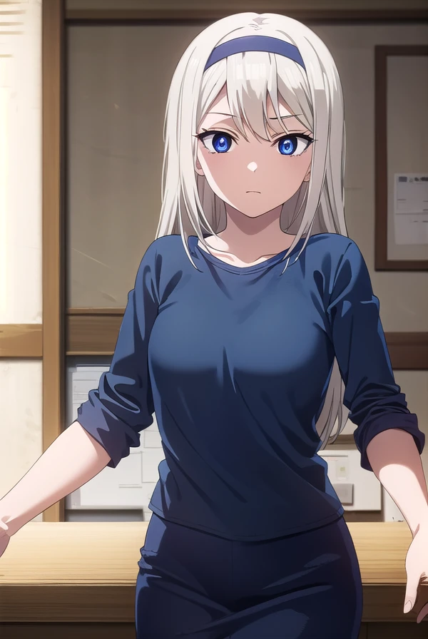 keishirogane, <lora:kei shirogane s3-lora-nochekaiser:1>,
kei shirogane, long hair, blonde hair, blue eyes, white hair, hairband,
BREAK shirt, long sleeves, blue shirt, pants, yellow pants, collarbone,
BREAK indoors, classroom,
BREAK looking at viewer, (cowboy shot:1.5),
BREAK <lyco:GoodHands-beta2:1>, (masterpiece:1.2), best quality, high resolution, unity 8k wallpaper, (illustration:0.8), (beautiful detailed eyes:1.6), extremely detailed face, perfect lighting, extremely detailed CG, (perfect hands, perfect anatomy),