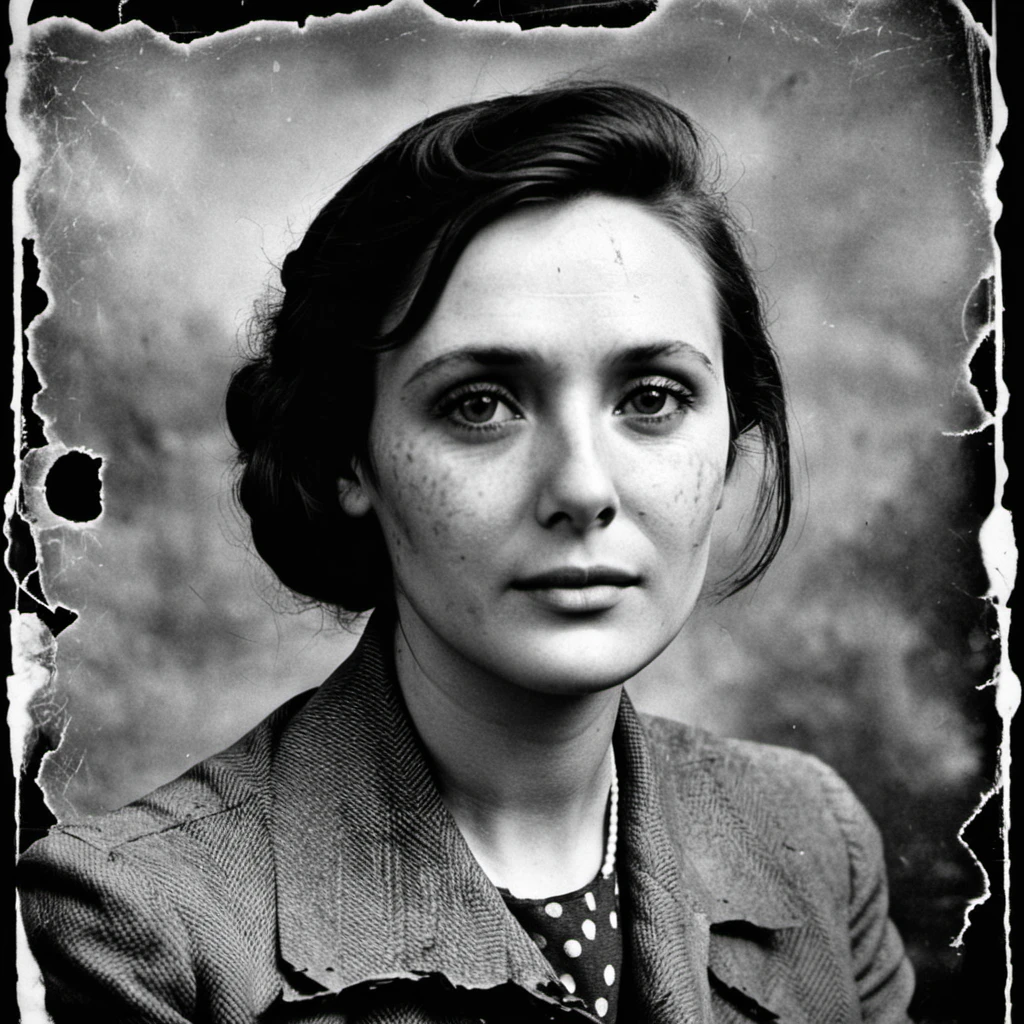 Old WWII black and white image of a woman, analog style, damaged photo,  <lora:eliolsen2_xl_3_standard_merger_36_41_72_03_03_04:0.8>