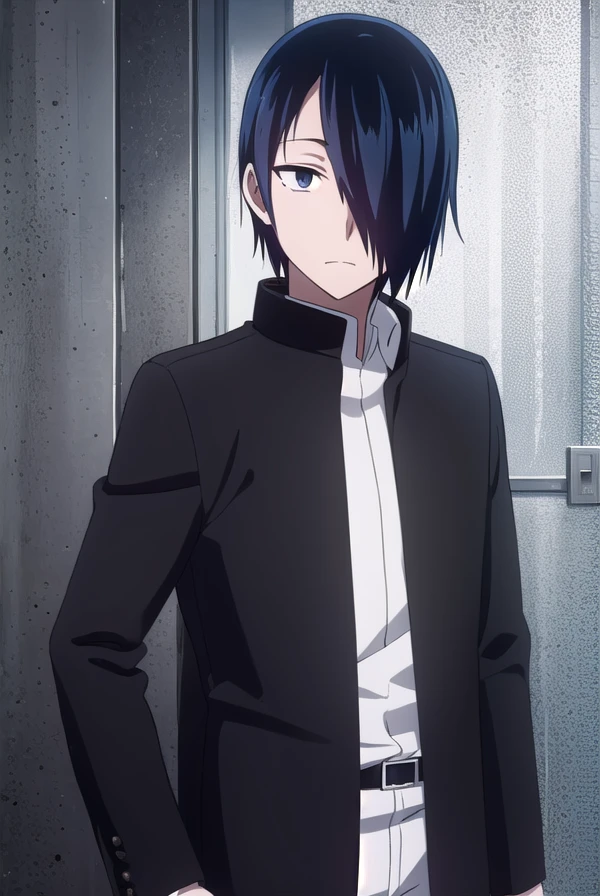 yuuishigami, <lora:yuu ishigami s3-lora-nochekaiser:1>,
yuu ishigami, black hair, blue hair, male focus, (hair over one eye:1.5), (black eyes:1.3),
BREAK shirt, school uniform, jacket, white shirt, open clothes, black jacket, gakuran,
BREAK indoors, classroom,
BREAK looking at viewer, (cowboy shot:1.5),
BREAK <lyco:GoodHands-beta2:1>, (masterpiece:1.2), best quality, high resolution, unity 8k wallpaper, (illustration:0.8), (beautiful detailed eyes:1.6), extremely detailed face, perfect lighting, extremely detailed CG, (perfect hands, perfect anatomy),