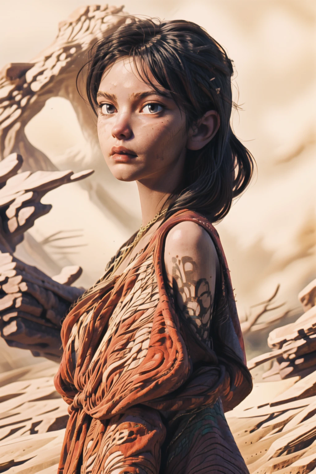 <lora:LCM_LoRA_Weights_SD15:1>
(masterpiece, best quality), dark-skinned female, ((intricate)), traditional clothes, desert, bracelet, town, hair ornament, jewelry, leaning back, looking at viewer, upper body, plateau, sandstorm,
<lora:L_IR01z3:.9> <lora:L_IR02x2:.8> <lora:L_IR03x2:.8>