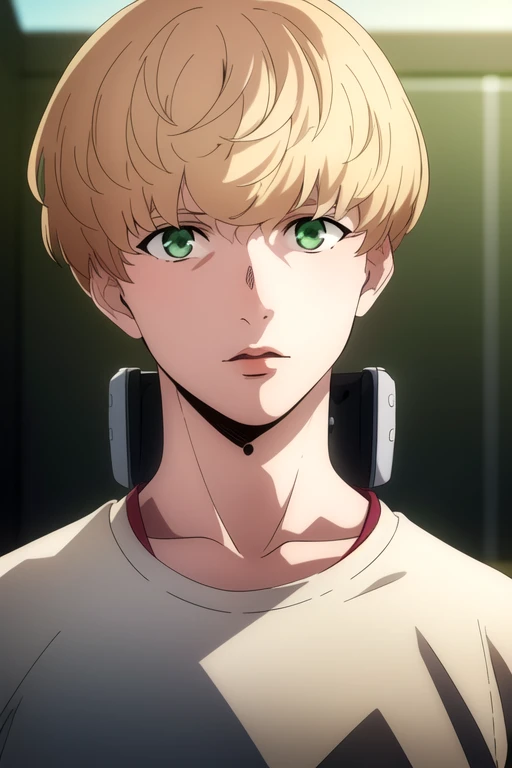 (best quality:1.1), (masterpiece:1.4), game cg, looking at viewer, upper body, depth of field, ligne claire, (realistic:1.4), 1boy, solo, male focus, <lora:michael_synduality_noir:0.82>, michael_synduality_noir, blonde hair, green eyes,