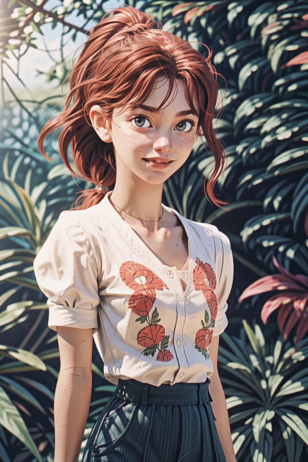 <lora:LCM_LoRA_Weights_SD15:1>
(masterpiece, best quality), 1girl, collarbone, wavy hair, looking at viewer, blurry foreground, upper body, necklace, contemporary, plain pants, ((intricate, print, pattern)), ponytail, freckles, red hair, dappled sunlight, smile, happy,
<lora:L_IR01z3:.7> <lora:L_IR02x2:.6> <lora:L_IR03x2:.5>