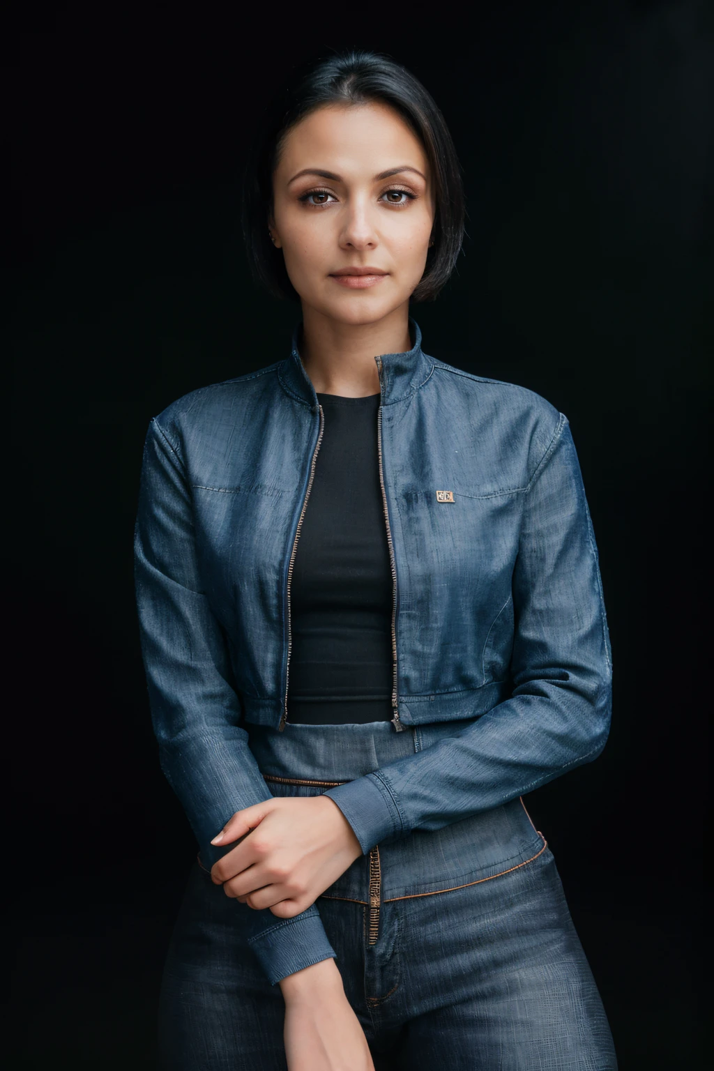 ohwx, (head to toe, full body, a woman standing with her hands on her thighs:1.2), (wearing a dark black plain sateen weave synthetic ( (pastel orange plain twill weave cotton track jacket) and dark silver (stiched ( sateen weave denim zip-hem leggings))):1.1), etiquette, looking at the viewer and subtle smile, simple background, (straight black hair:1.1), background blur, high quality, lens glare, natural lighting, studio lighting, best quality, film grain,
epiCRealism, <lora:lip_slider_v21:-1> <lora:italiaricci-768:1.0>