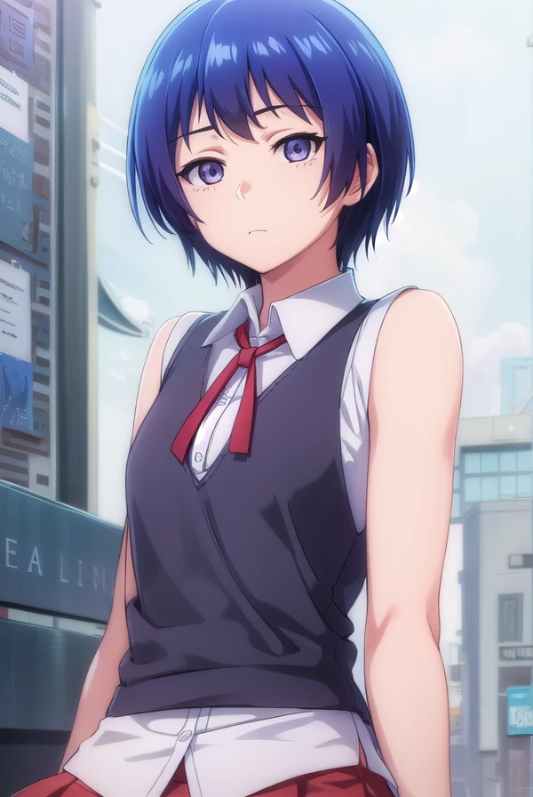 ainayoshizawa, <lora:aina yoshizawa s1-lora-nochekaiser:1>,
aina yoshizawa, short hair, blue hair, (purple eyes:1.1),
BREAK skirt, sleeveless, socks, shirt, white shirt, collared shirt, ribbon, neck ribbon,
BREAK outdoors, beach,
BREAK looking at viewer, (cowboy shot:1.5),
BREAK <lyco:GoodHands-beta2:1>, (masterpiece:1.2), best quality, high resolution, unity 8k wallpaper, (illustration:0.8), (beautiful detailed eyes:1.6), extremely detailed face, perfect lighting, extremely detailed CG, (perfect hands, perfect anatomy),