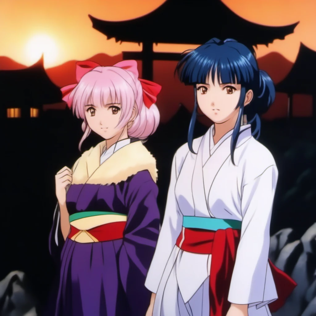 Ultra-realistic extremely detailed real life 8k masterpiece of a group of gorgeous women with different color hair in a village, epic background, extremely detailed eyes mouth and facial features, breathtaking epic lighting, cinematic composition, sakura wars anime style  <lora:sakura wars anime style:1>