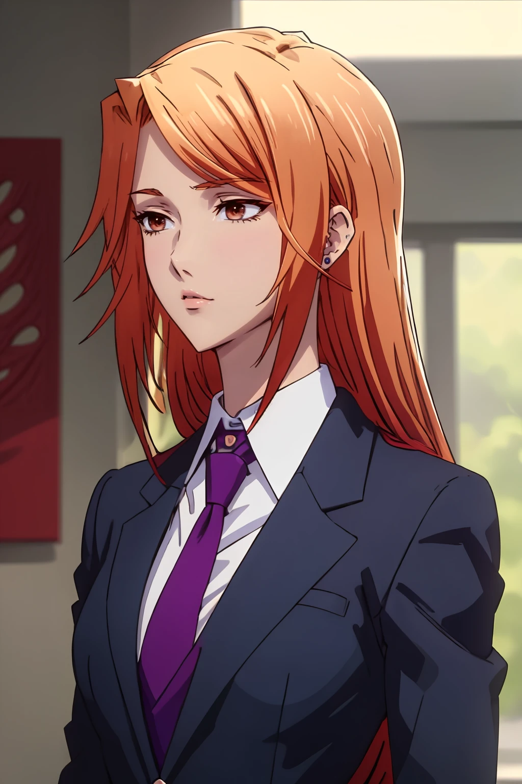 ultra detailed, sharp focus, best quality, masterpiece, colorful, high contrast, dynamic lighting, intricate details, 1girl, solo, <lora:NSArisaBasket:1> NSArisaBasket, formal suit, necktie, red hair