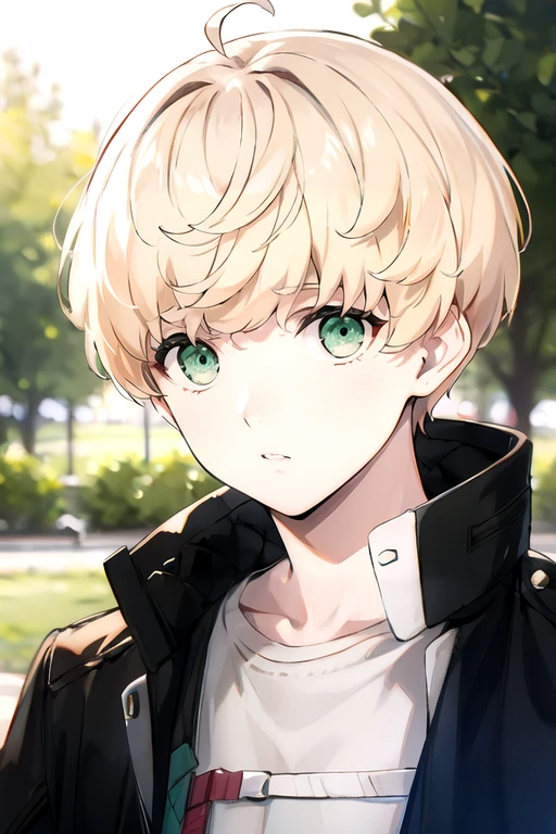 photorealistic, (4k), depth of field, (Masterpiece), (realistic skin texture), extremely detailed, intricate, hyper detailed, high resolution, professional photography, bokeh, depth of field, sharp detail, best quality, looking at viewer, 1boy, solo, male focus, <lora:michael_synduality_noir:1>, michael_synduality_noir, blonde hair, green eyes, short hair, , , 32k resolution