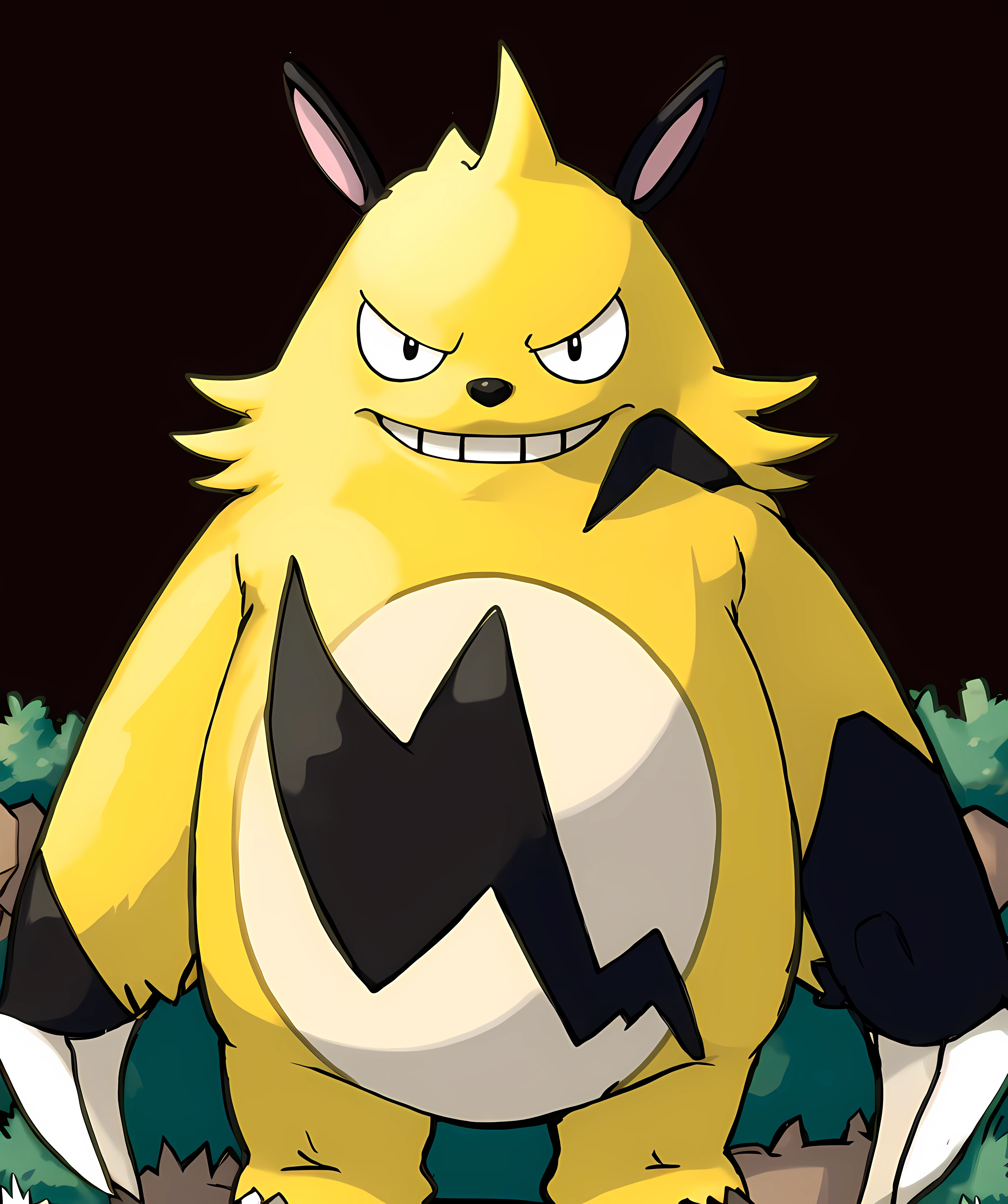 grizzbolt_palworld, standing, grassy land, looking at viewer, closed mouth, poker face (sugimori ken \(style\):1.3), flat color <lora:Grizzbolt-15(2):0.8> <lora:pokemon_v3_offset:1>