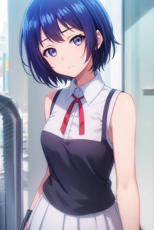 ainayoshizawa, <lora:aina yoshizawa s1-lora-nochekaiser:1>,
aina yoshizawa, short hair, blue hair, (purple eyes:1.1),
BREAK skirt, sleeveless, socks, shirt, white shirt, collared shirt, ribbon, neck ribbon,
BREAK outdoors, beach,
BREAK looking at viewer, (cowboy shot:1.5),
BREAK <lyco:GoodHands-beta2:1>, (masterpiece:1.2), best quality, high resolution, unity 8k wallpaper, (illustration:0.8), (beautiful detailed eyes:1.6), extremely detailed face, perfect lighting, extremely detailed CG, (perfect hands, perfect anatomy),
