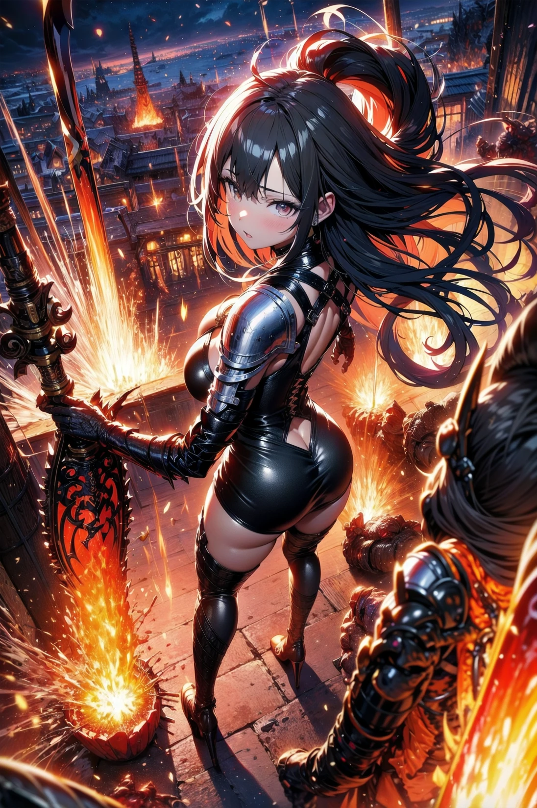 colorful lava inferno volcano devil explosion black armor berserk lightning
holding black sword large claymore
long hair (messy hair floating :1.25) severe flow
<lora:apstyle3diff:0.5> apstyle3 apstyle masterpiece best quality detailed eyes
<lora:detail_slider_v4:1.75>
looking at viewer
full body standing (from above:1.1)