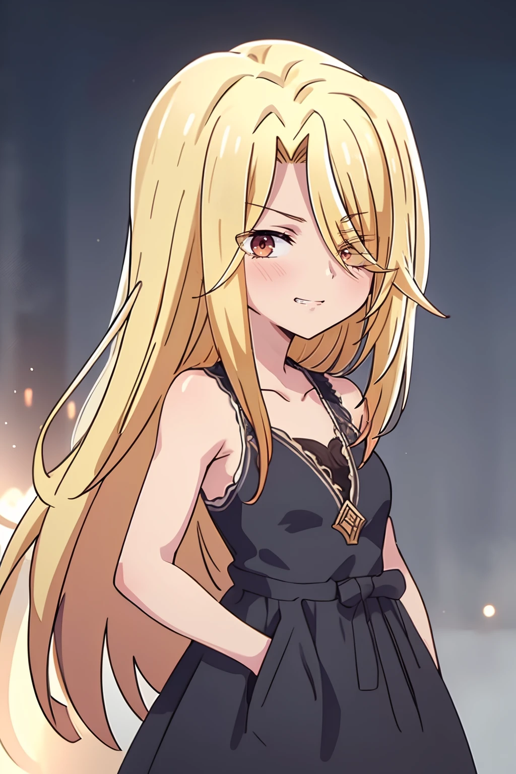 ultra detailed, sharp focus, best quality, masterpiece, colorful, high contrast, dynamic lighting, intricate details, 1girl, solo, <lora:NSArisaBasket:0.8> NSArisaBasket, short, chibi, grin, blonde hair, hair over one eye,