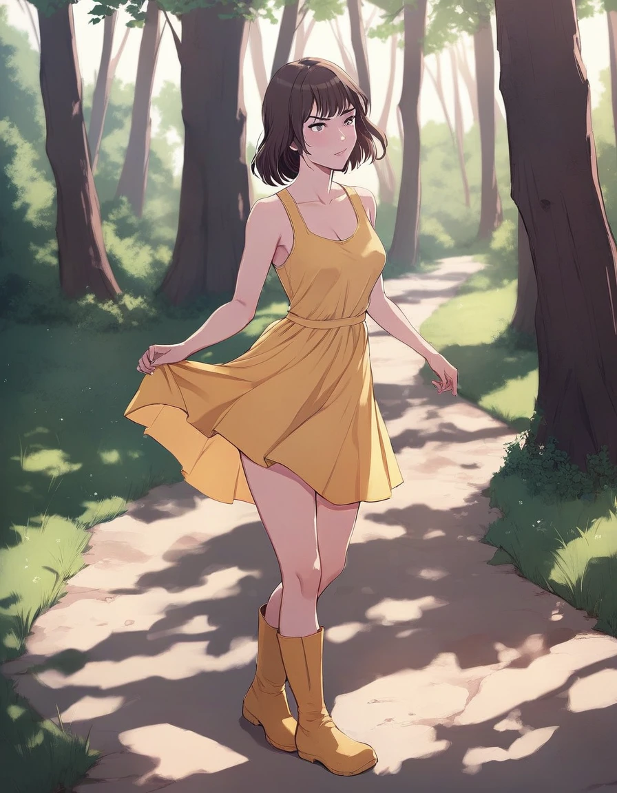 {{{masterpiece}}}, {{{best quality}}}, {{ultra detailed}}, (Realistic, Unity, Official Art), (nsf), Beautiful photo of girl lifting up her dress, very short yellow dress wet, panties exposed, (young girl),(smile:1.3),(sweaty skin:1.5), black hair,(very short hair:1.3),(full body: 1.2),( lifting miniskirt by myself: 1.7 ), (very short yellow dress) (photo in panties), (without panties: 1.3), (summer panorama: 1.5), (from below: 1, 5) , (view from below: 1.5) wet clothes