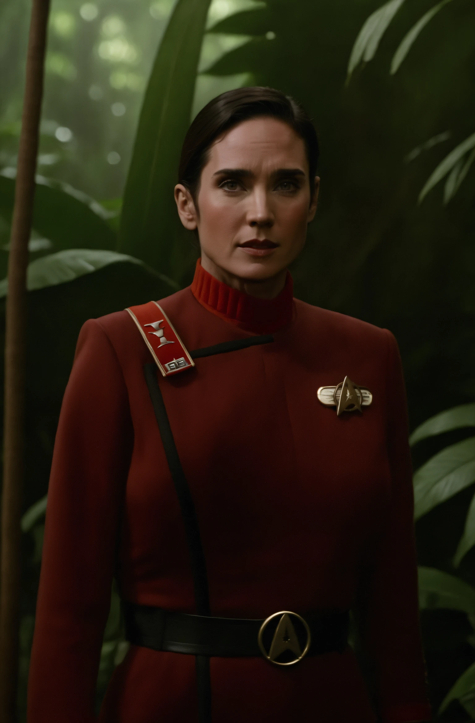 JenniferConnelly in red twokunf clothing,jungle,professional photograph of a stunning man detailed, sharp focus, dramatic, award winning, cinematic lighting, octane render, unreal engine, volumetrics dtx, ( bokeh, blurry foreground, blurry background),, professional photo, shot on Hasselblad <lora:TWOKXL:0.8> <lora:JenniferConnellySDXL:0.8>
